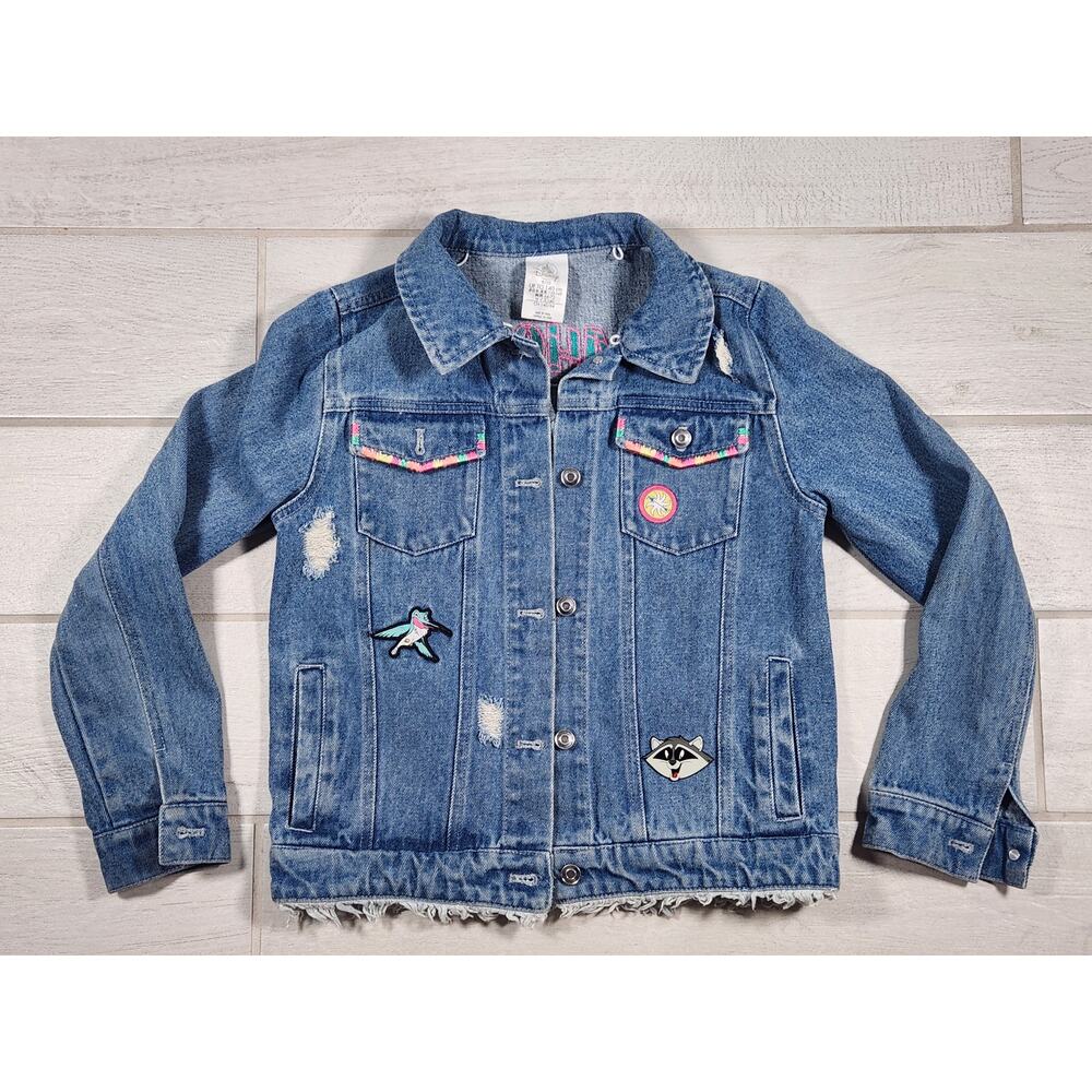 Vintage Disney Pocahontas Denim Embroidered Girls Jean Jacket Size 9/10 Patches - Picture 2 of 10
